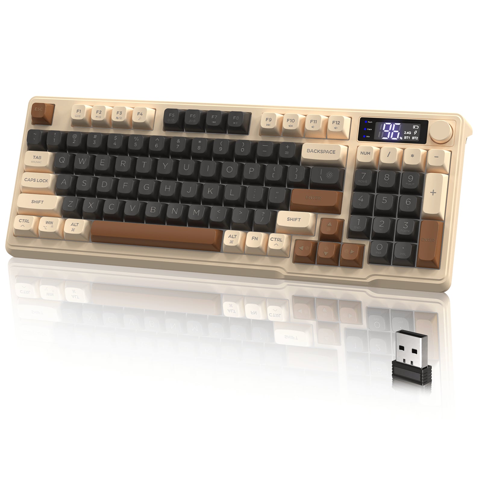 FREEWOLF ZIYOU LANG Wireless Gaming Display and Rotary Knob Keyboard, Silent Membrane Switch, with Multimedia Keys, Bluetooth 5.0/2.4Ghz Rechargeable 94-Key LED Backlit Keyboard
