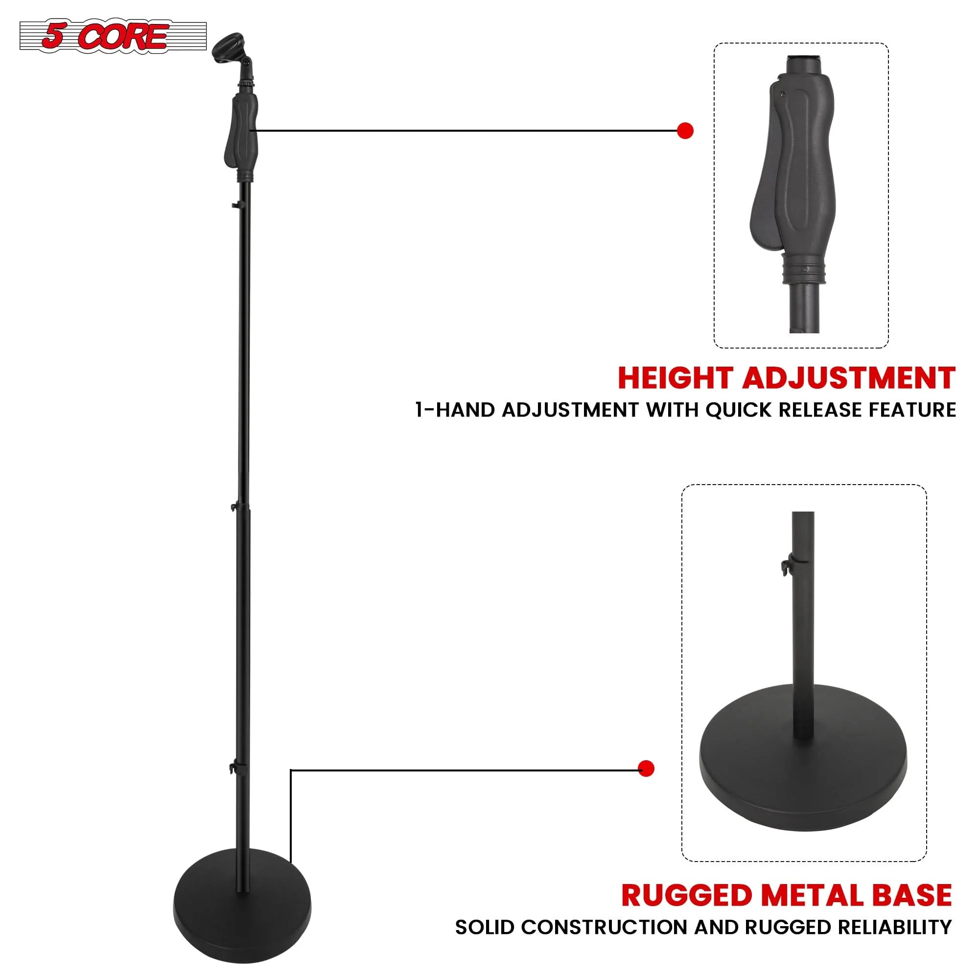 Microphone Stand Universal Floor Height Adjustable 35 to 57" round Base Mic Stands Quick Setting Lock-Tight Knob W 5/8 Thread Adapter
