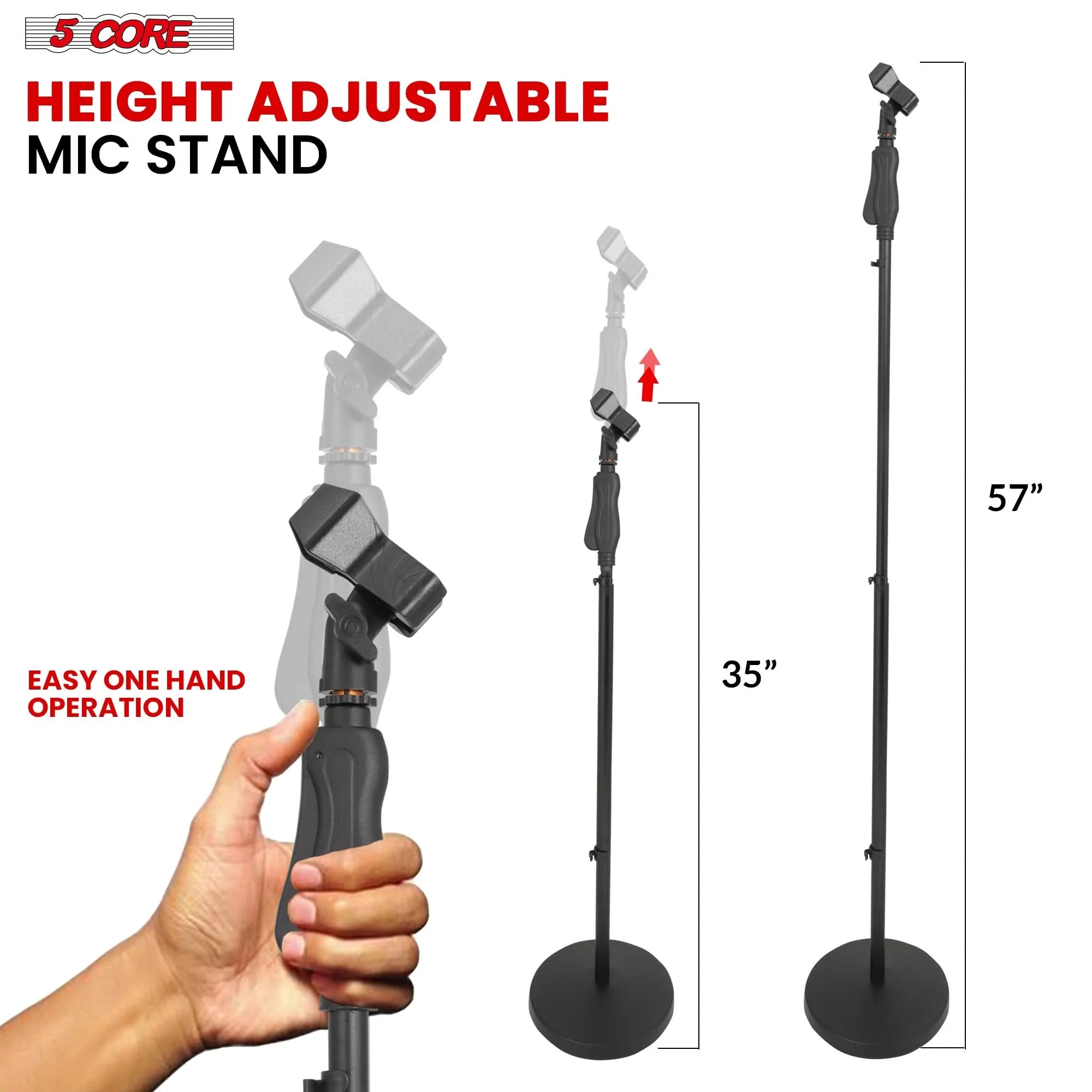 Microphone Stand Universal Floor Height Adjustable 35 to 57" round Base Mic Stands Quick Setting Lock-Tight Knob W 5/8 Thread Adapter