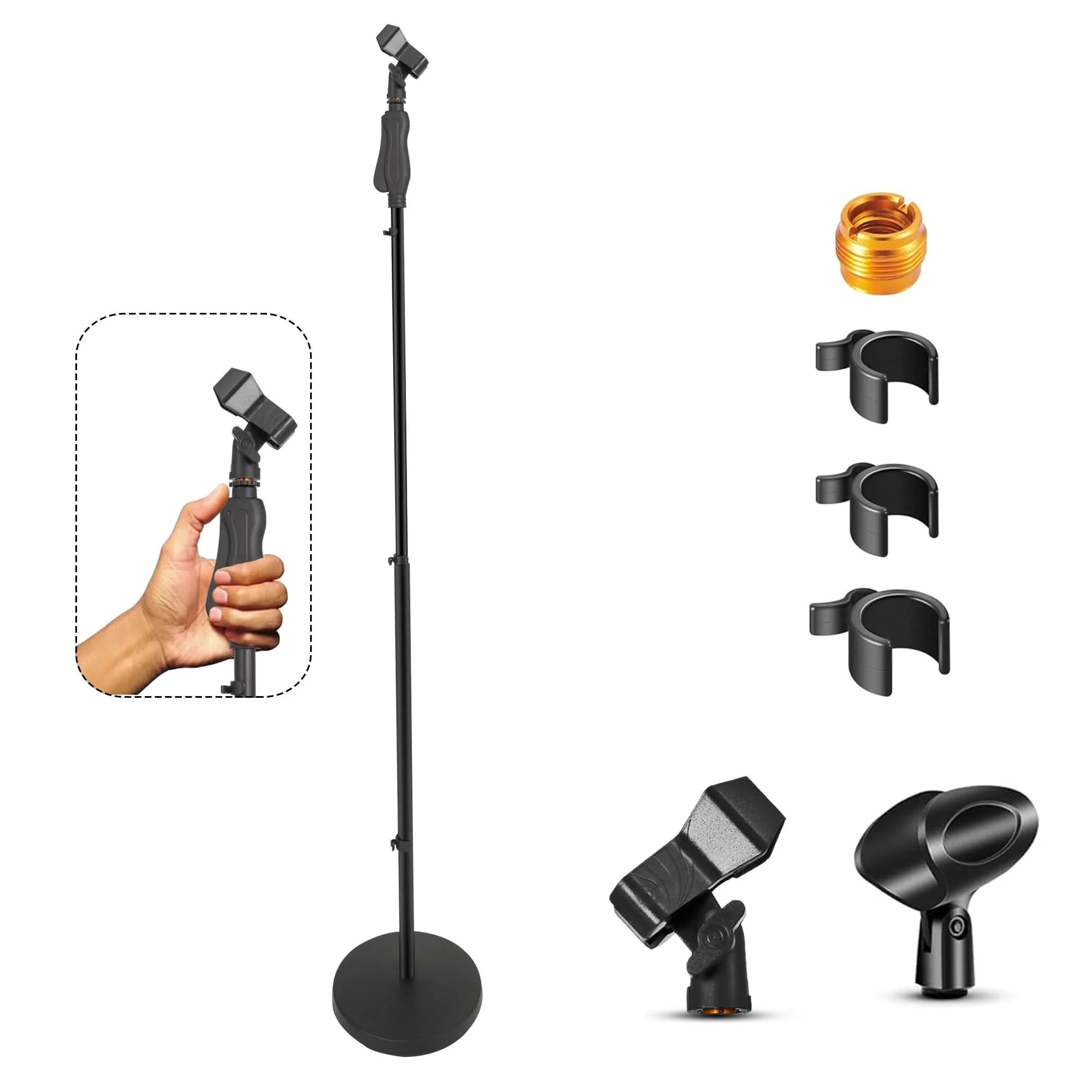 Microphone Stand Universal Floor Height Adjustable 35 to 57" round Base Mic Stands Quick Setting Lock-Tight Knob W 5/8 Thread Adapter
