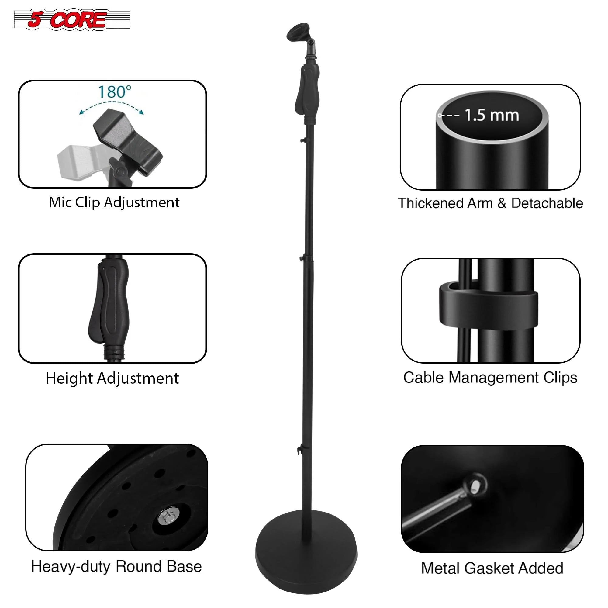 Microphone Stand Universal Floor Height Adjustable 35 to 57" round Base Mic Stands Quick Setting Lock-Tight Knob W 5/8 Thread Adapter